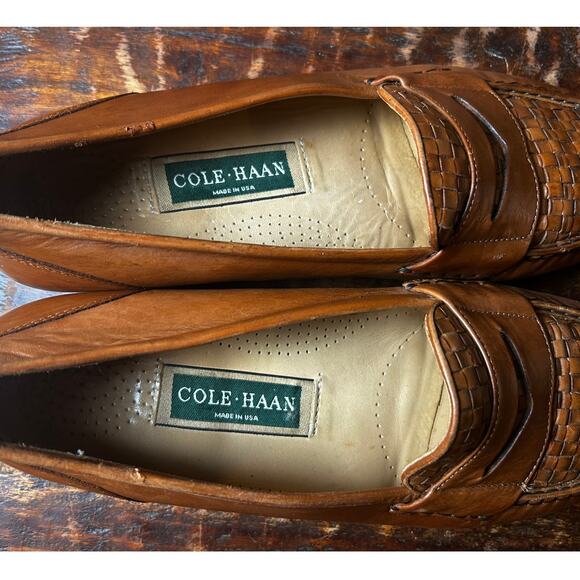 Cole Haan Brown Braided Leather Men's Slip on Dress Shoe Loafers Size 9.5N - Picture 5 of 10